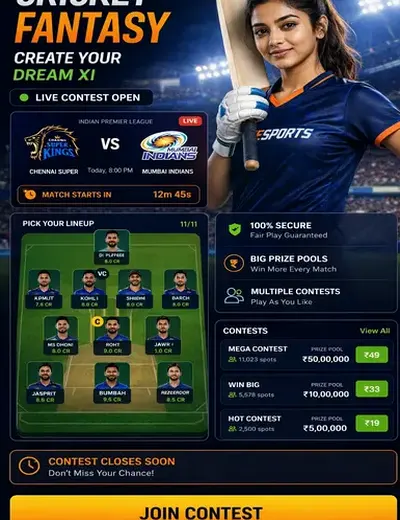 Come To Win (come to win app) fantasy cricket & matchday visual 3